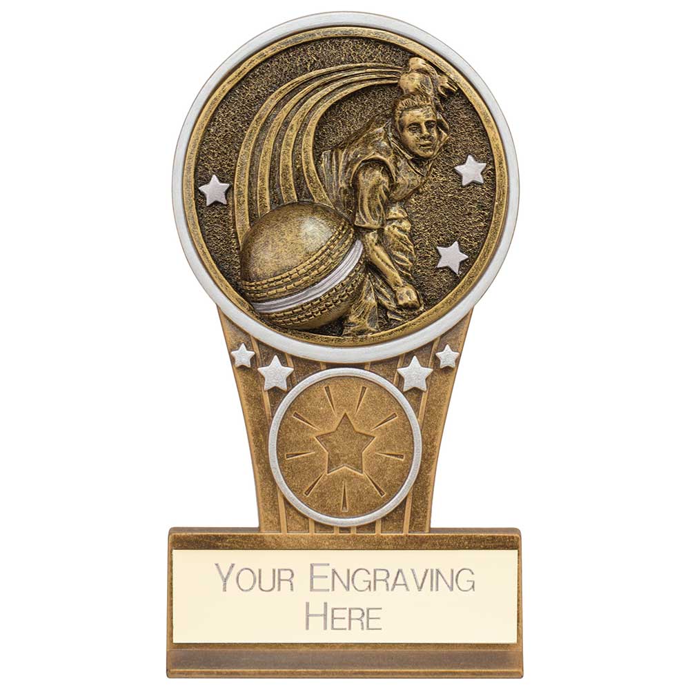 Ikon Tower Cricket Bowler Plaque Award Antique Silver & Gold 125mm