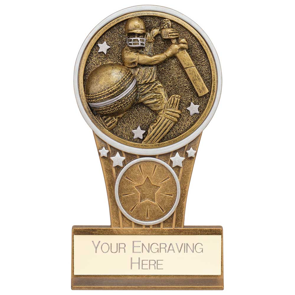 Ikon Tower Cricket Batsman Plaque Award Antique Silver & Gold 125mm