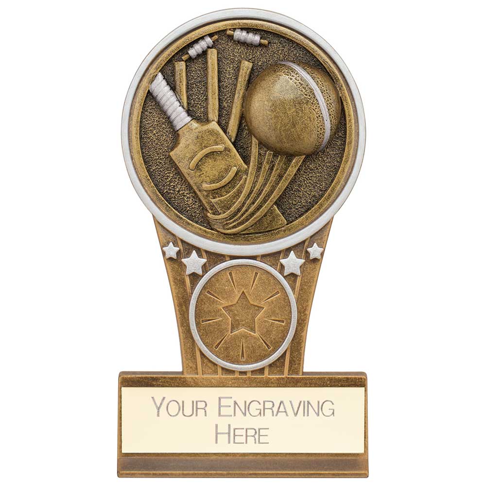 Ikon Tower Cricket Plaque Award Antique Silver & Gold 125mm