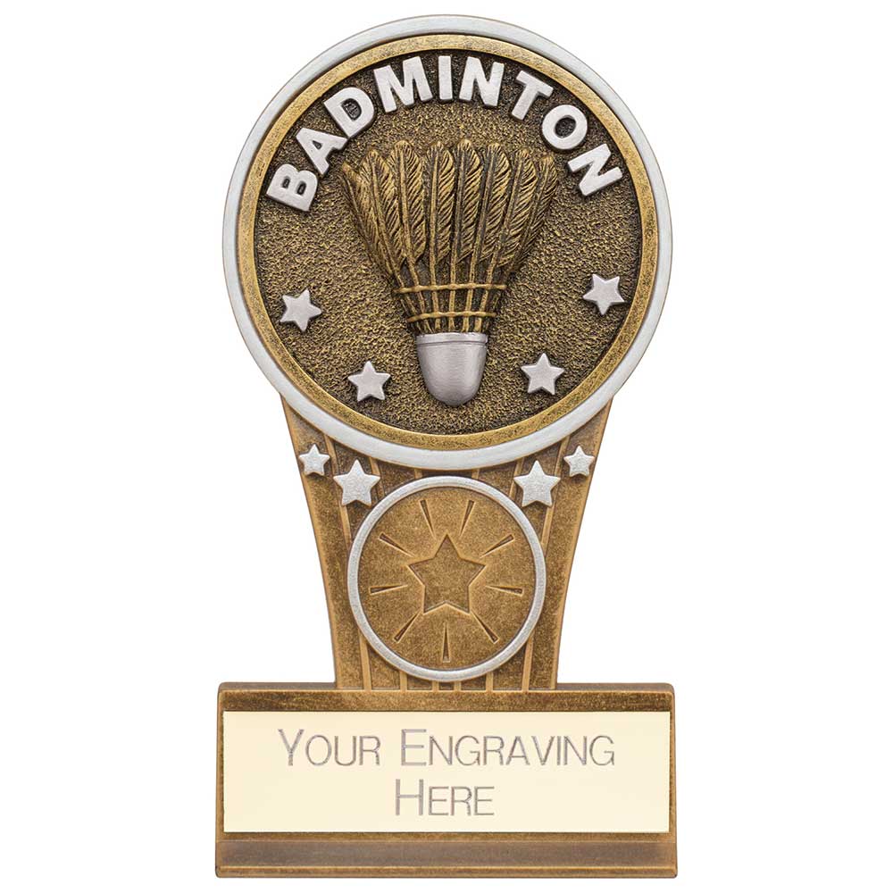 Ikon Tower Badminton Plaque Award Antique Silver & Gold 125mm
