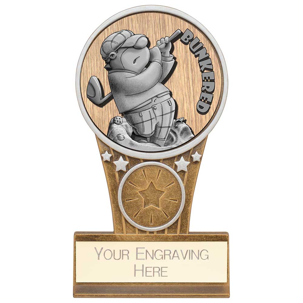 Ikon Goof Balls Bunkered Plaque Award Antique Silver & Gold 125mm