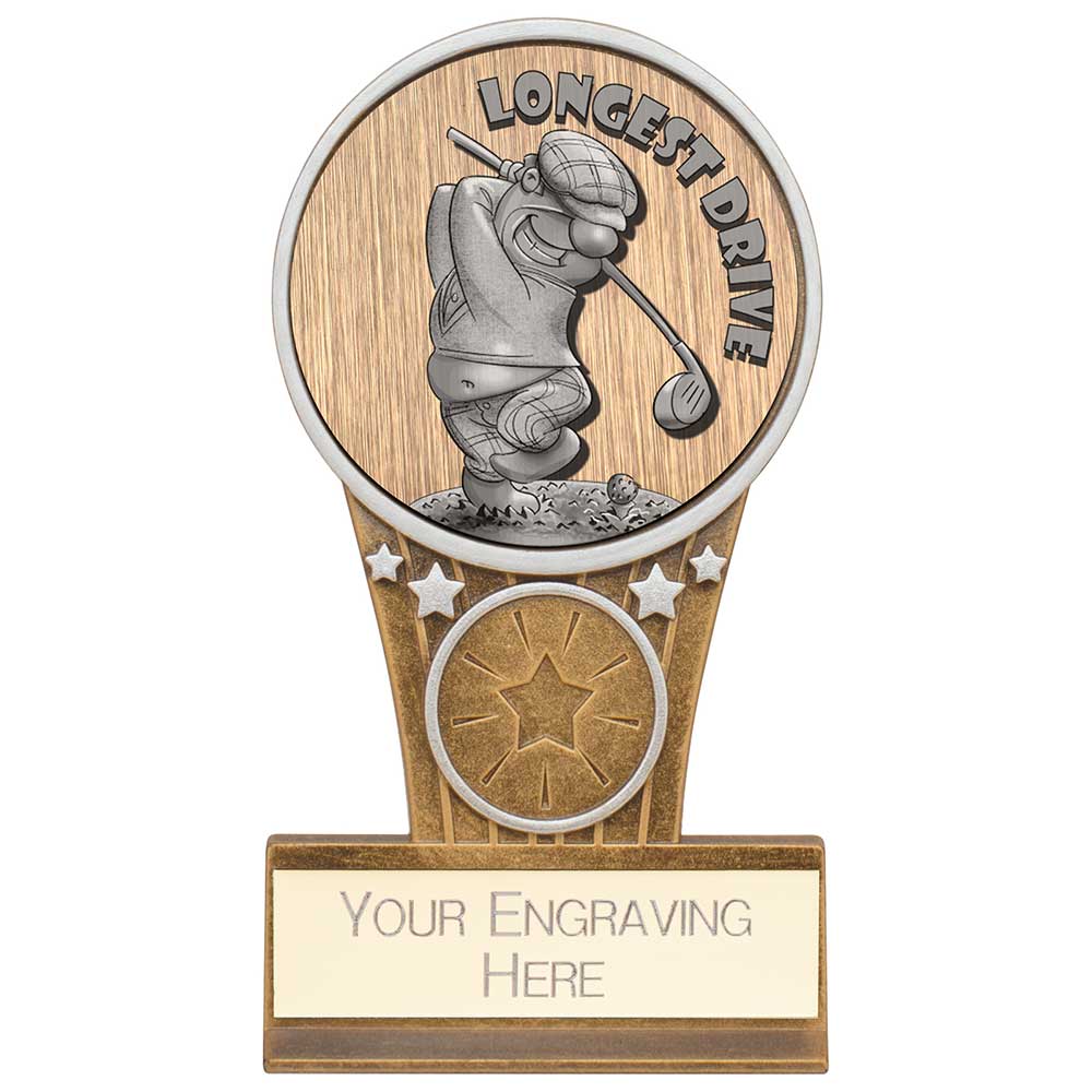 Ikon Goof Balls Longest Drive Plaque Antique Silver & Gold 125mm