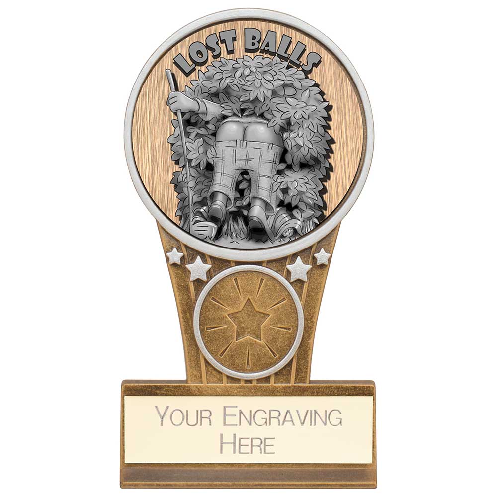 Ikon Goof Balls Lost Balls Plaque Award Antique Silver & Gold 125mm