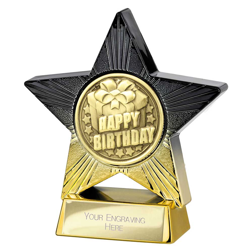 Superstar Happy Birthday Award Black & Gold 110mm