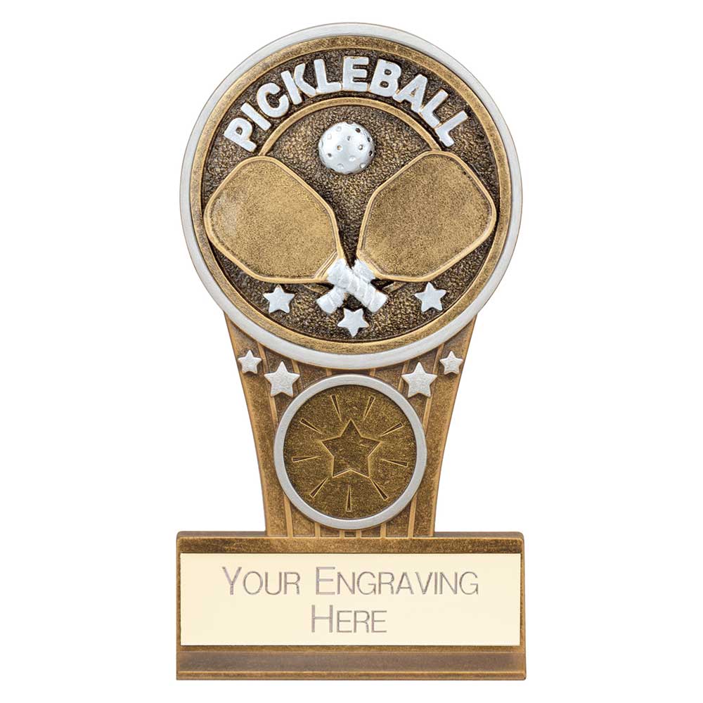 Ikon Tower Pickleball Plaque Award Antique Silver & Gold 110mm