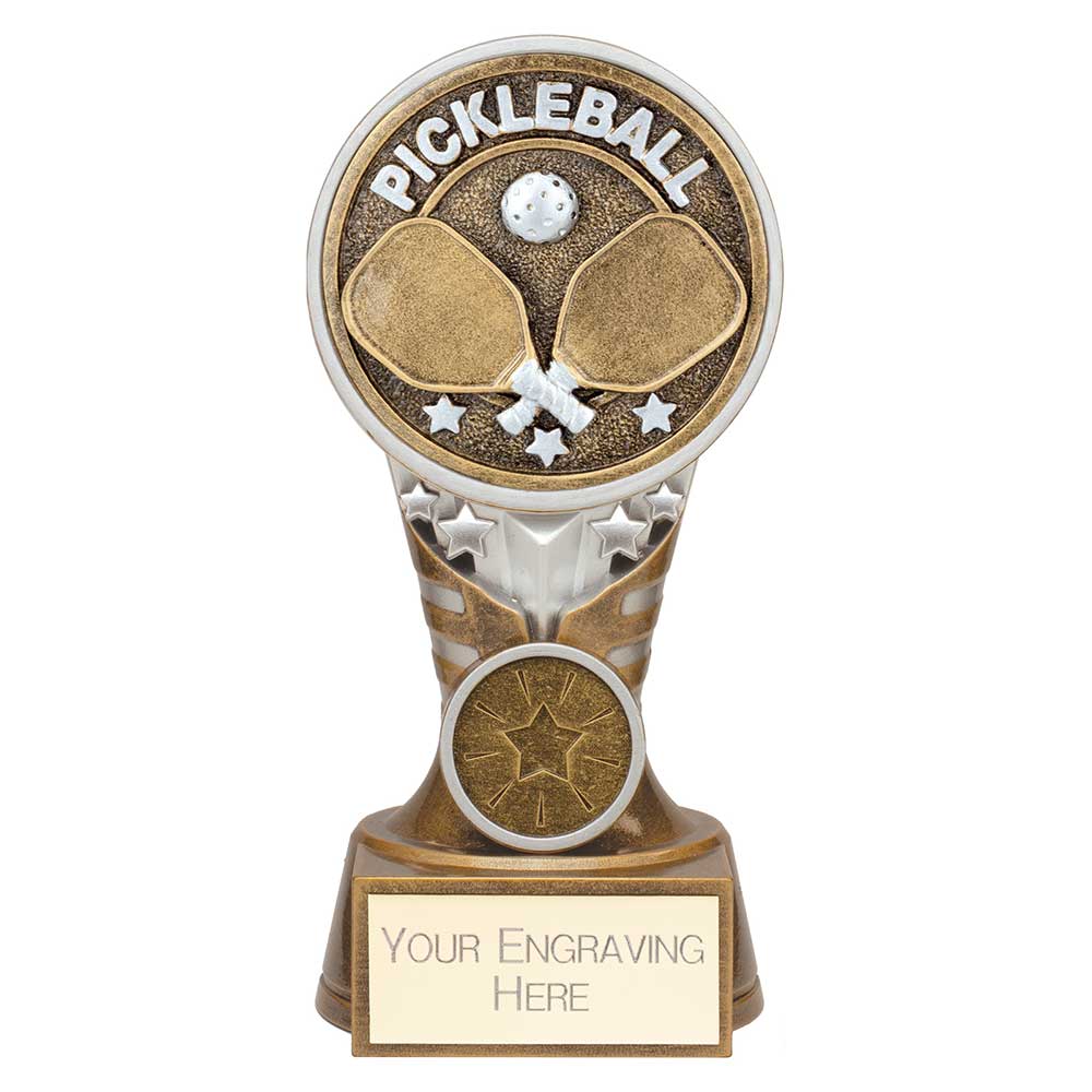 Ikon Tower Pickleball Award Antique Silver & Gold 150mm