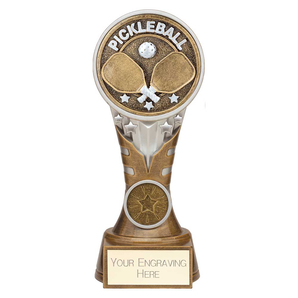 Ikon Tower Pickleball Award Antique Silver & Gold 175mm