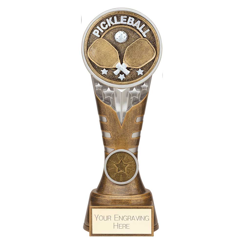 Ikon Tower Pickleball Award Antique Silver & Gold 200mm