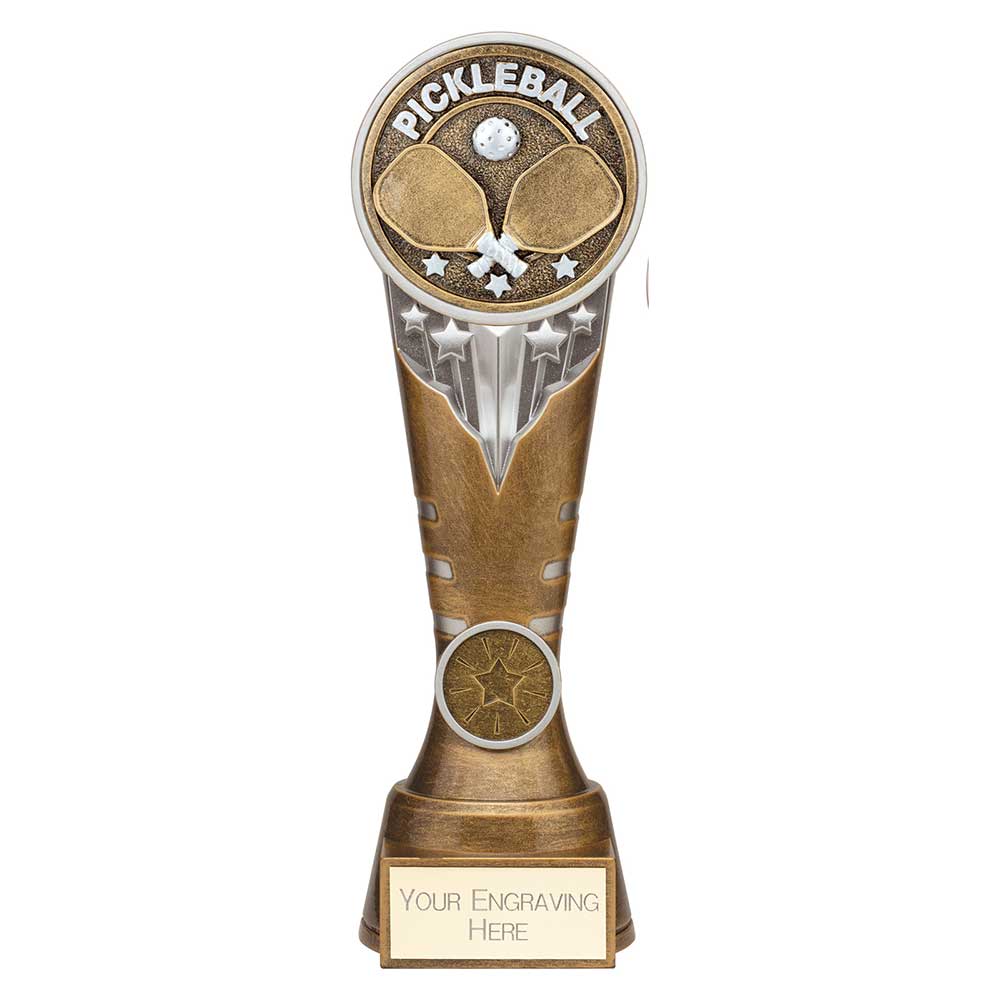 Ikon Tower Pickleball Award Antique Silver & Gold 225mm