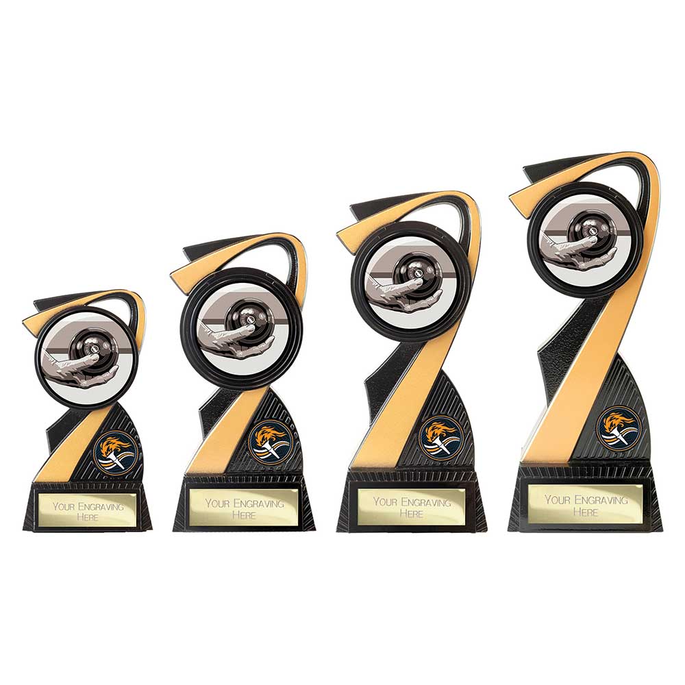 Mania Tower Lawn Bowls Award Carbon Black & Gold 130mm