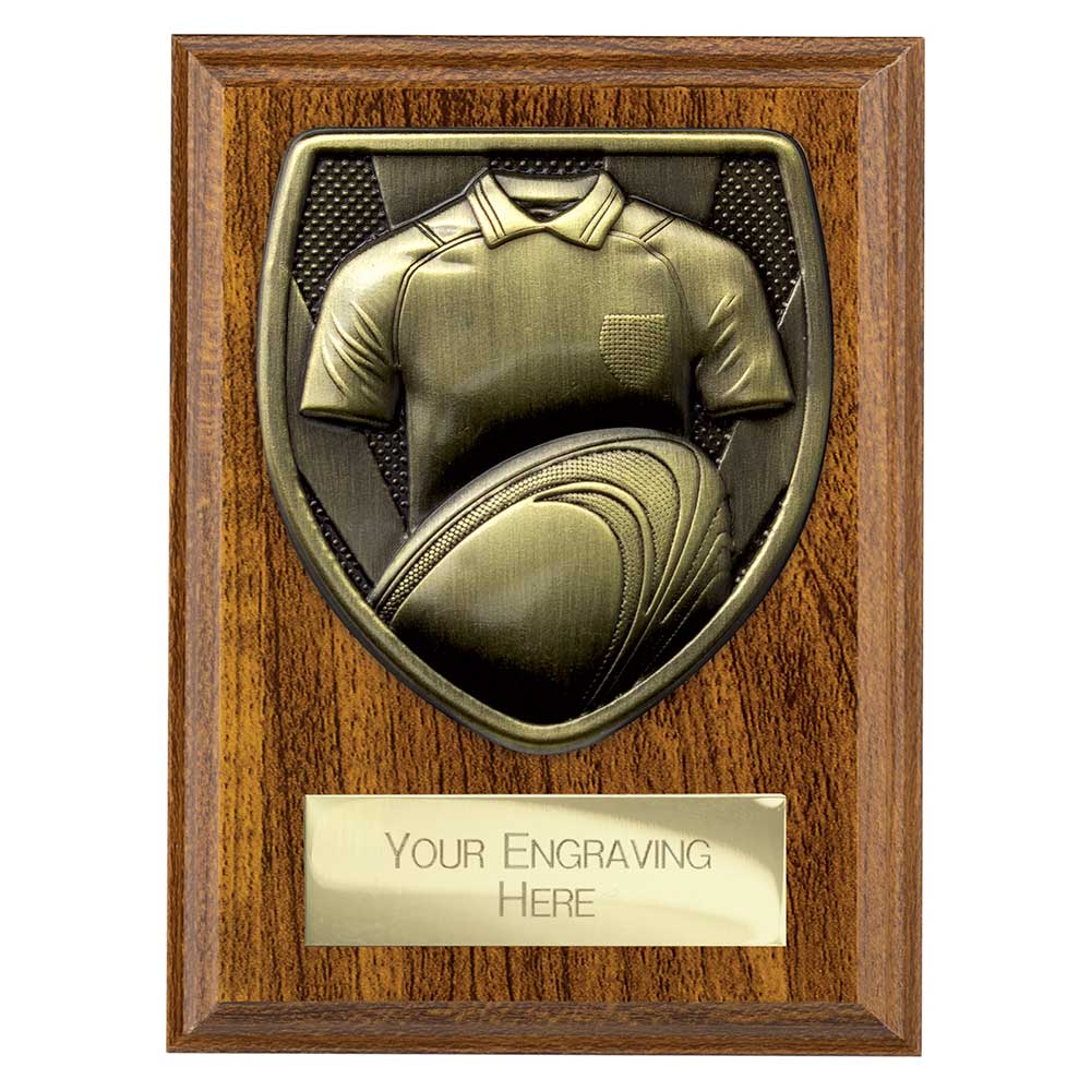 Cobra Plaque Rugby Shirt & Ball Award Walnut 125mm