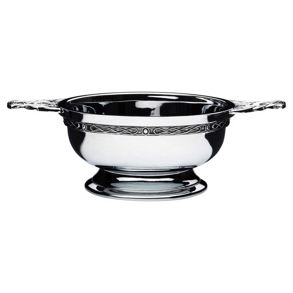 CHROME PLATED QUAICH BOWL WITH CELTIC HANDLES AND WIRE - (DIA 4.25in) 2.25in
