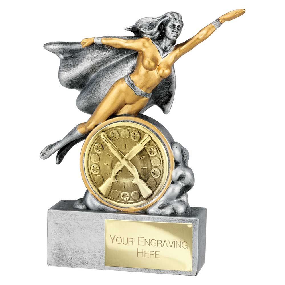 Hero Female Clay Pigeon Award Antique Silver 140mm
