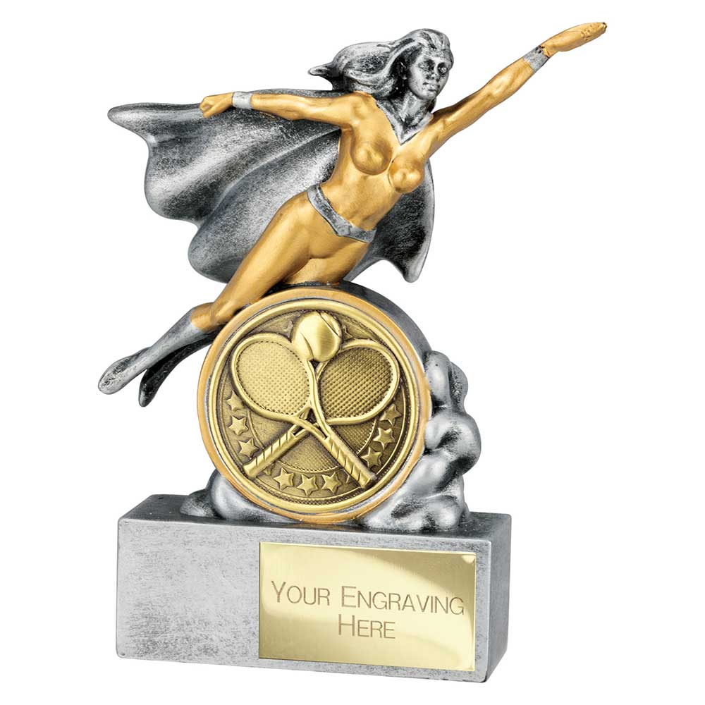 Hero Female Tennis Award Antique Silver 140mm