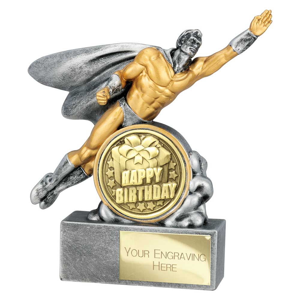 Hero Male Happy Birthday Award Antique Silver 140mm
