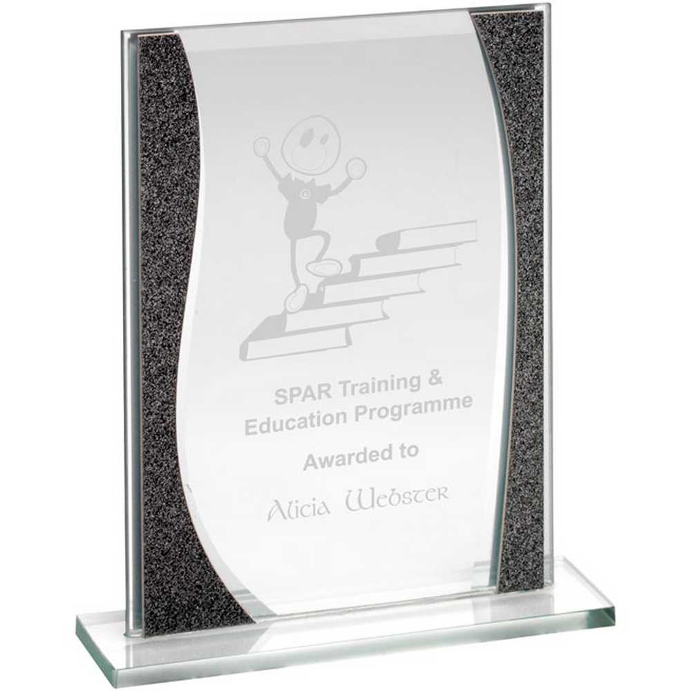 JADE GLASS RECTANGLE PLAQUE WITH SILVER HIGHLIGHTS - (4mm THICK) 7.25in