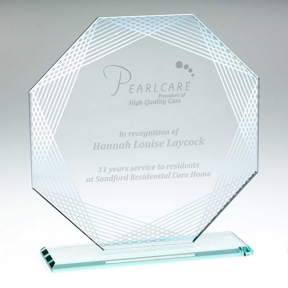 JADE GLASS OCTAGON WITH SILVER LINED EDGES (4mm THICK) - 8.75in