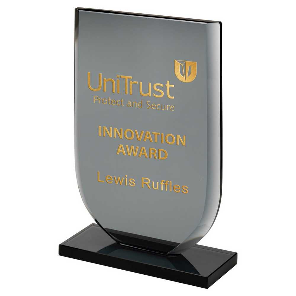 SMOKED BLACK GLASS SHIELD PLAQUE (10mm THICK) - 6.75in