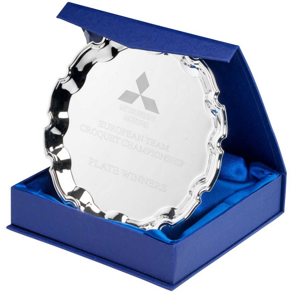 SILVER PLATED IRON SALVER...CHIPPENDALE EDGE - 0.4mm THICK 8in