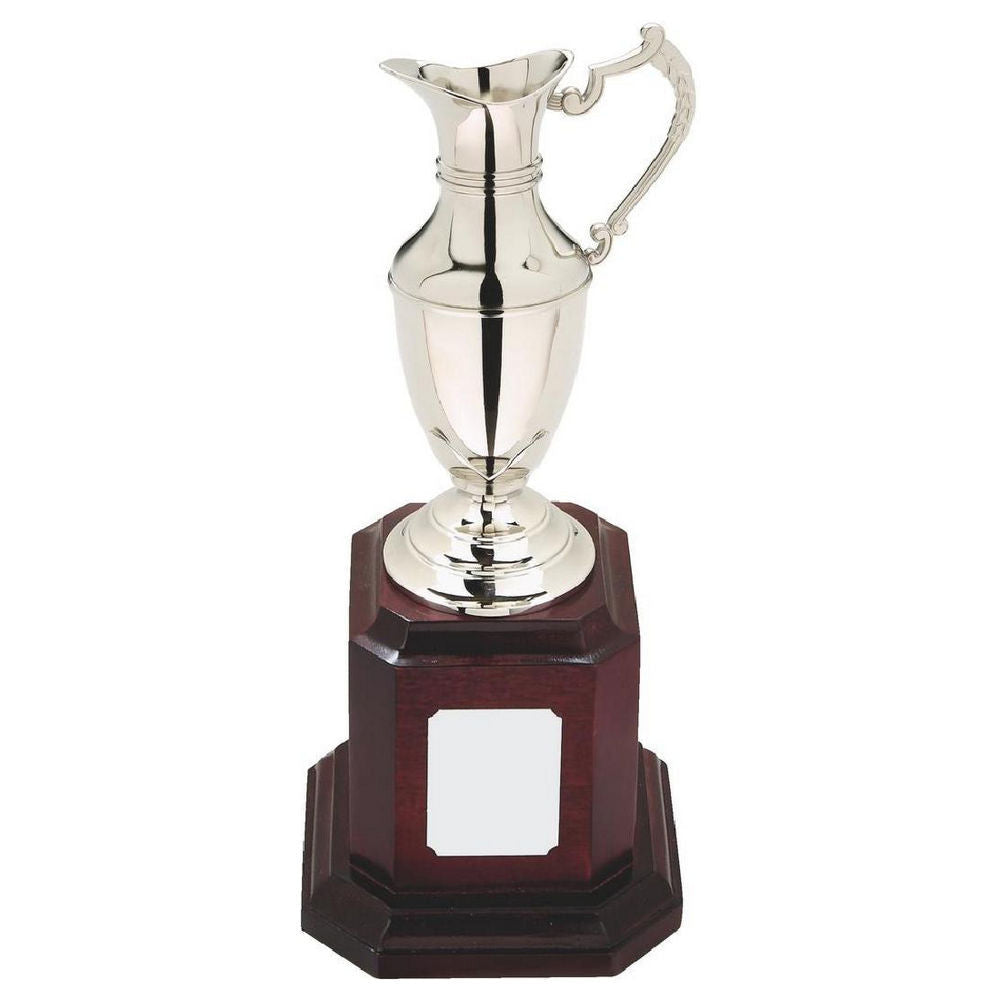 Nickel Plated Claret Jug on Tall Wood Plinth 280mm
