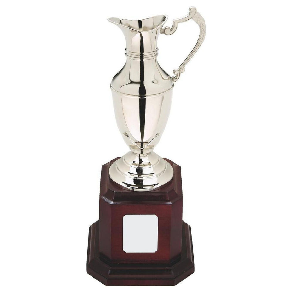 Nickel Plated Claret Jug on Tall Wood Plinth 305mm