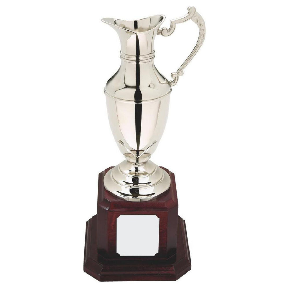 Nickel Plated Claret Jug on Tall Wood Plinth 360mm