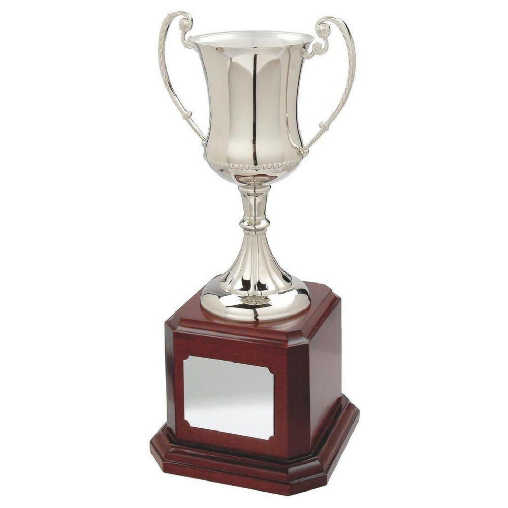 Nickel Plated Cup on Wood Base 360mm