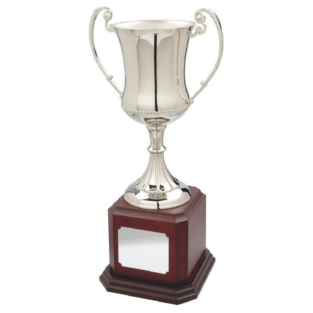 Nickel Plated Cup on Wood Base 395mm