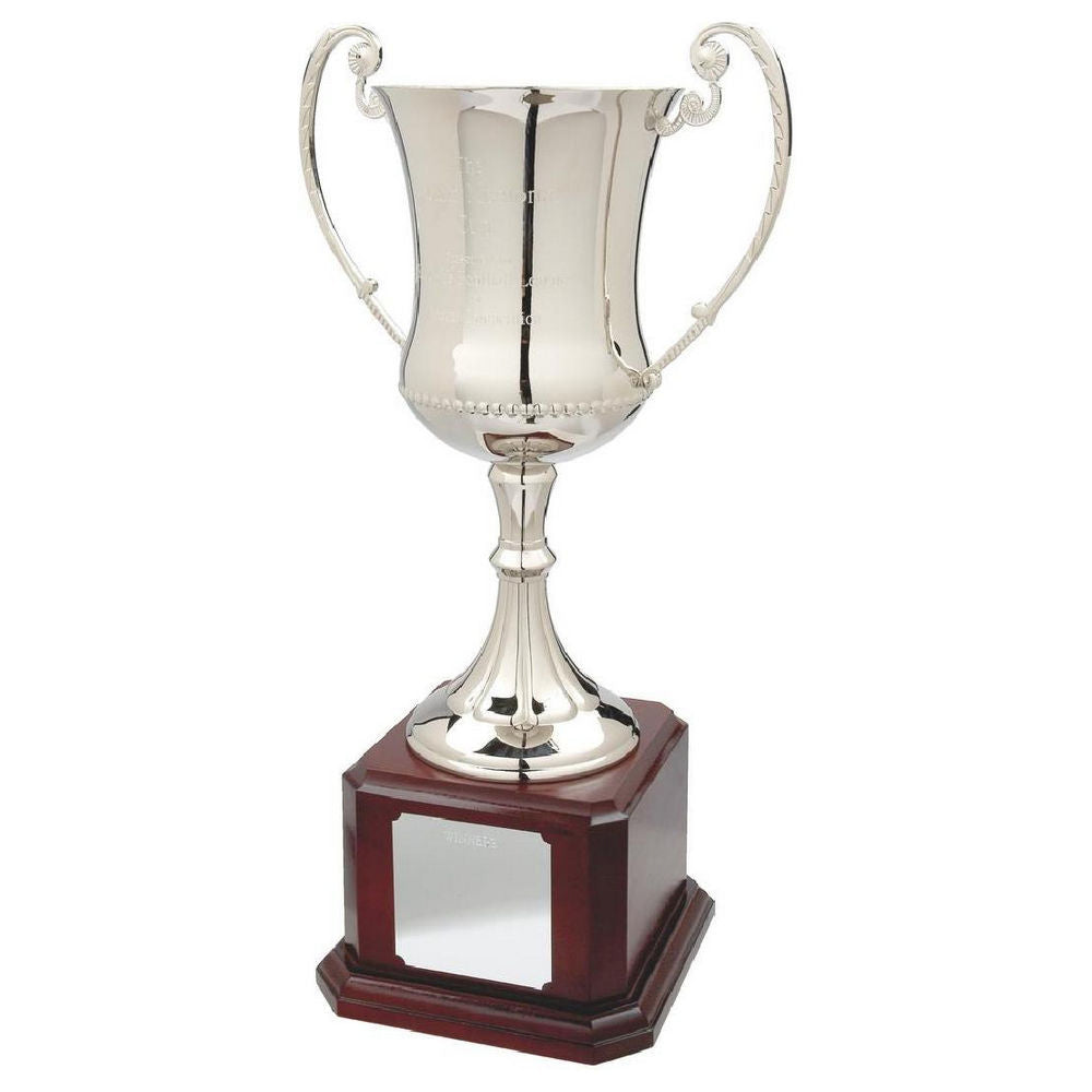 Nickel Plated Cup on Wood Base 470mm