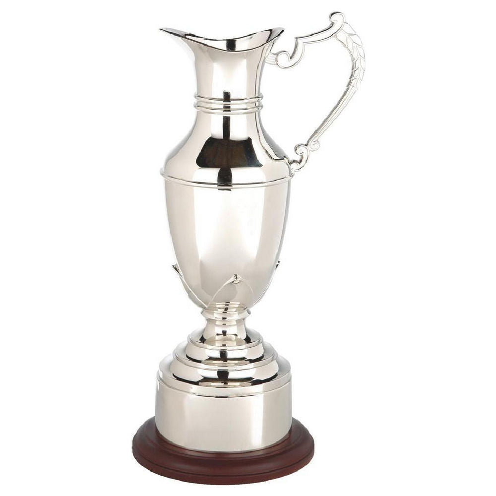 Nickel Plate Claret Jug on Wood Plinth with Band 210mm