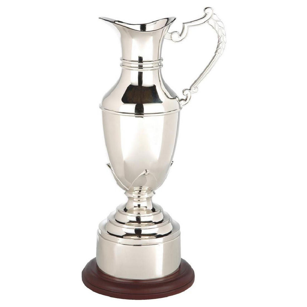 Nickel Plate Claret Jug on Wood Plinth with Band 255mm