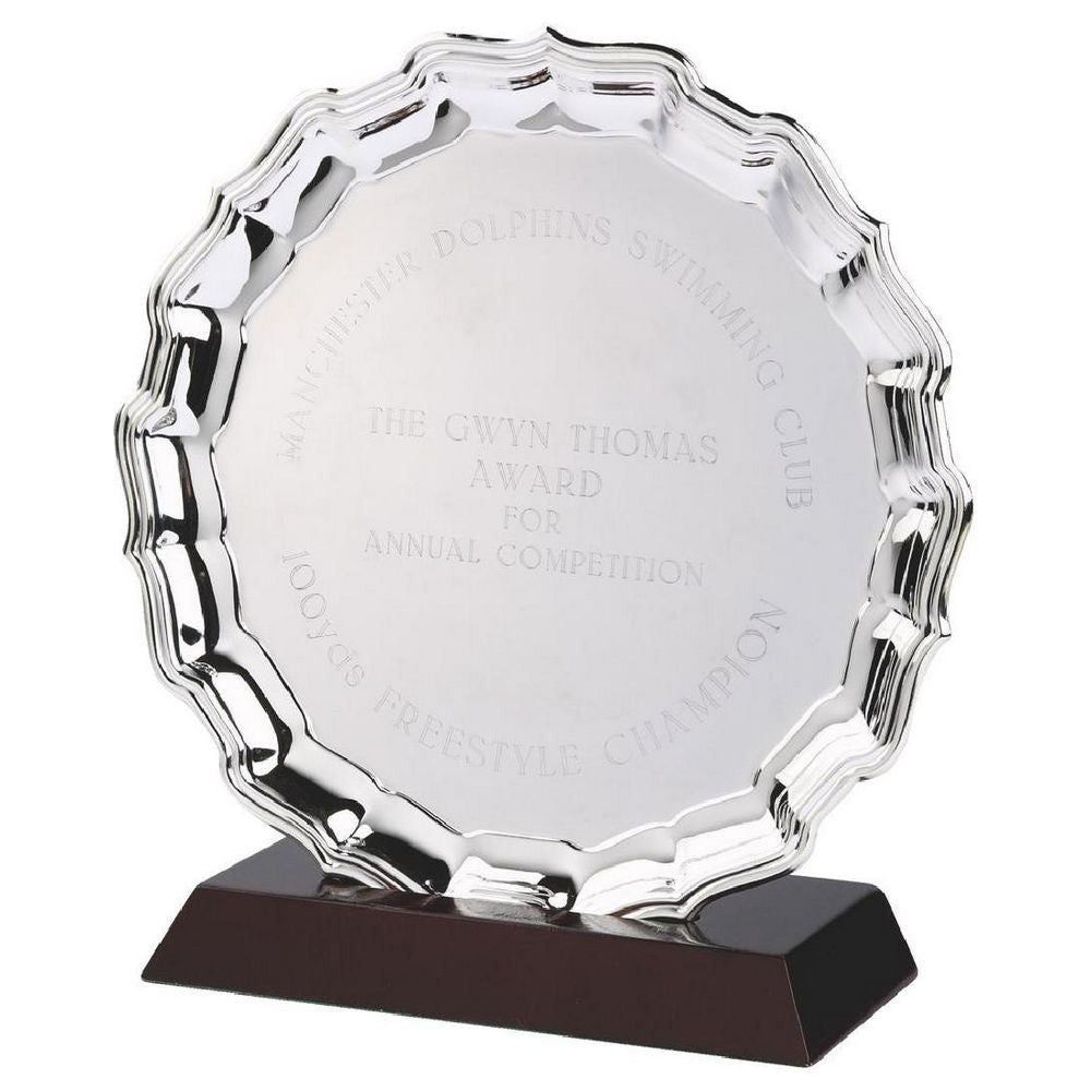 Nickel Plated Salver with Wood Plinth 250mm