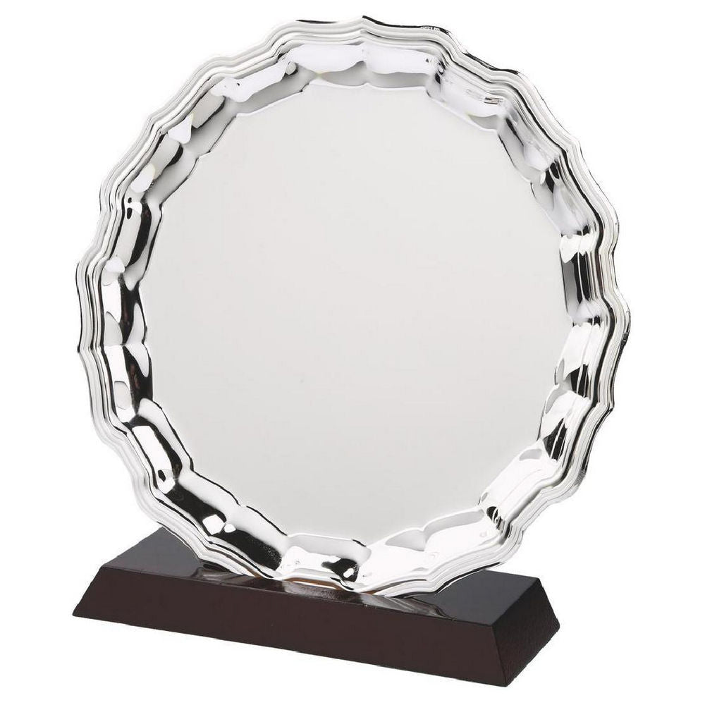 Nickel Plated Salver with Wood Plinth 300mm