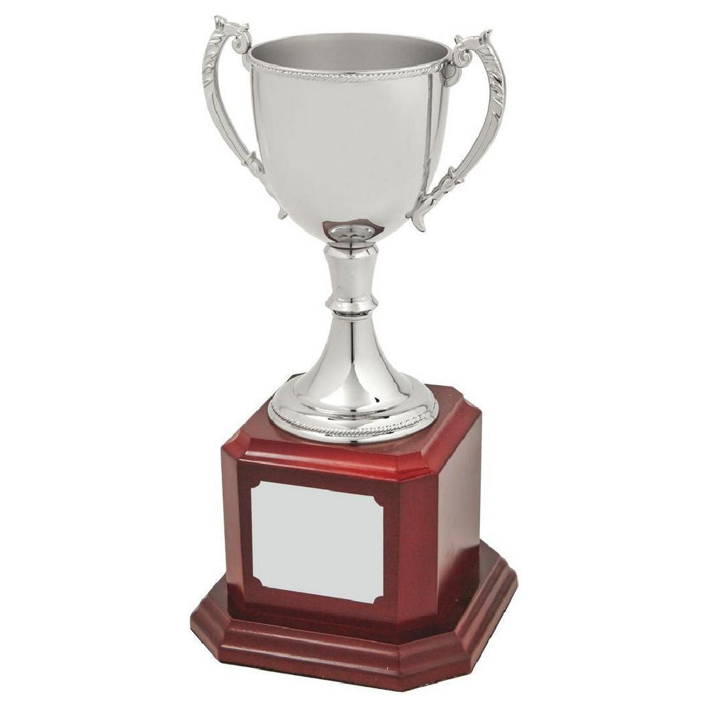 Nickel Plated Cup on Wood Base 300mm