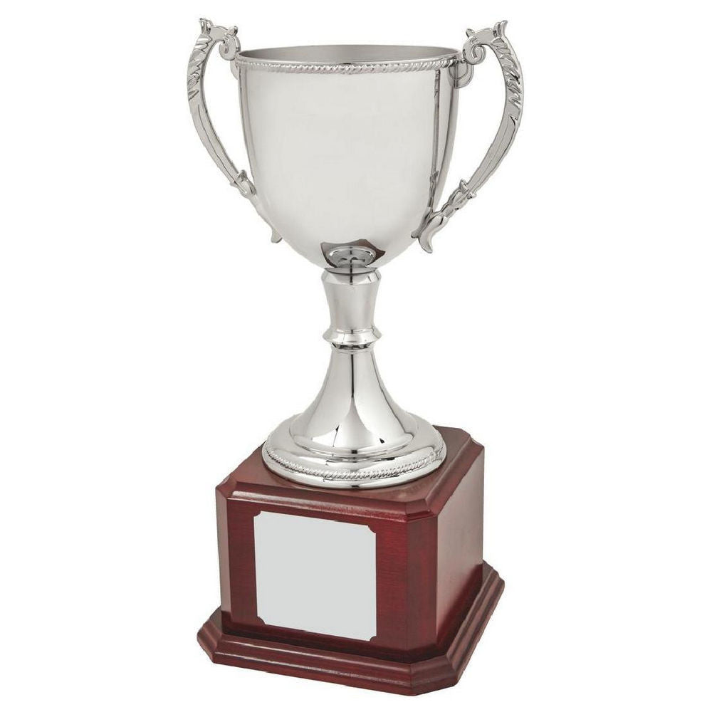 Nickel Plated Cup on Wood Base 400mm