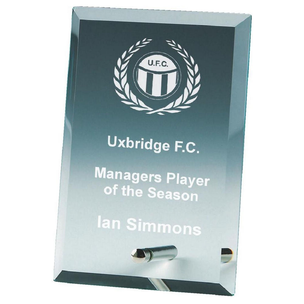 Rectangle Jade Glass Award with Pin Stand 150mm