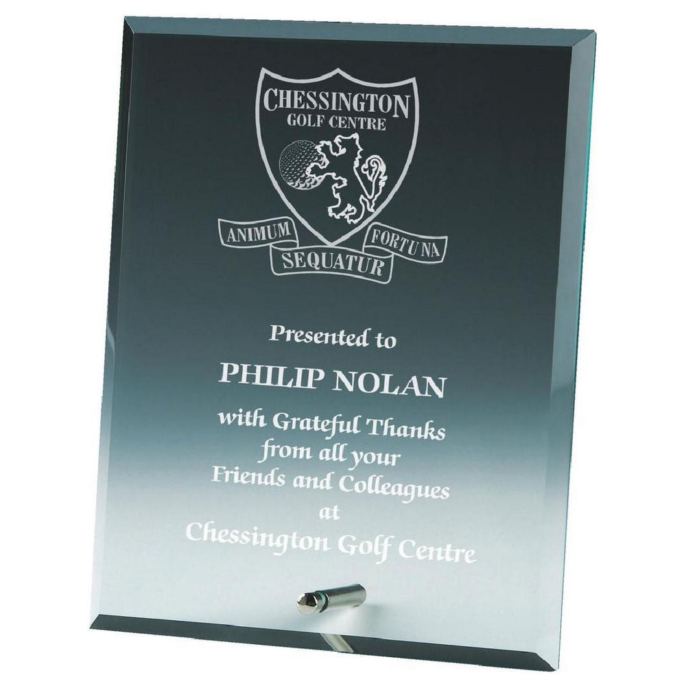 Rectangle Jade Glass Award with Pin Stand 250mm