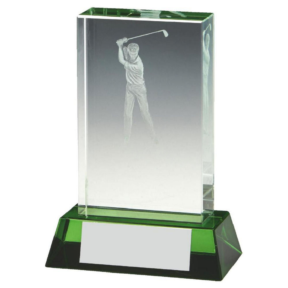 Male Golf Jade Glass Block with Green Base (In Presentation Case) 100mm