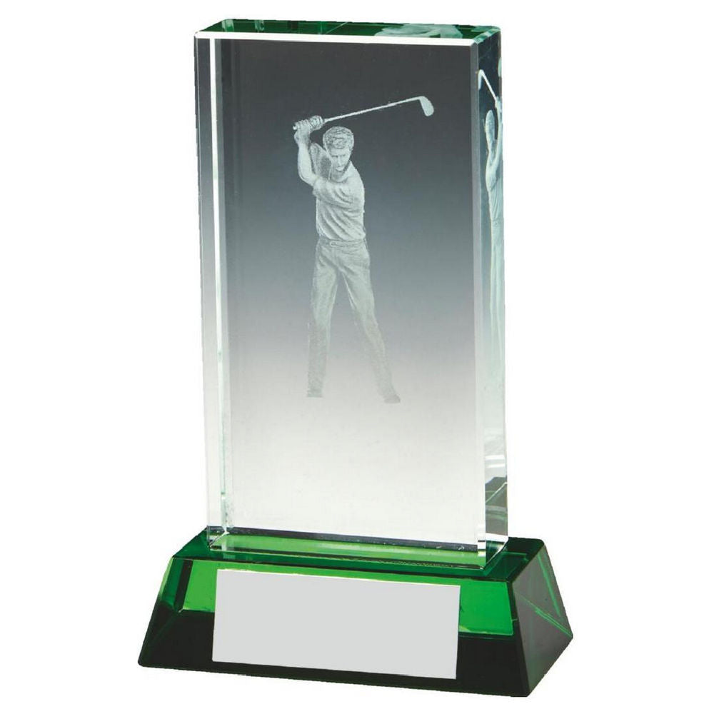 Male Golf Jade Glass Block with Green Base (In Presentation Case) 115mm
