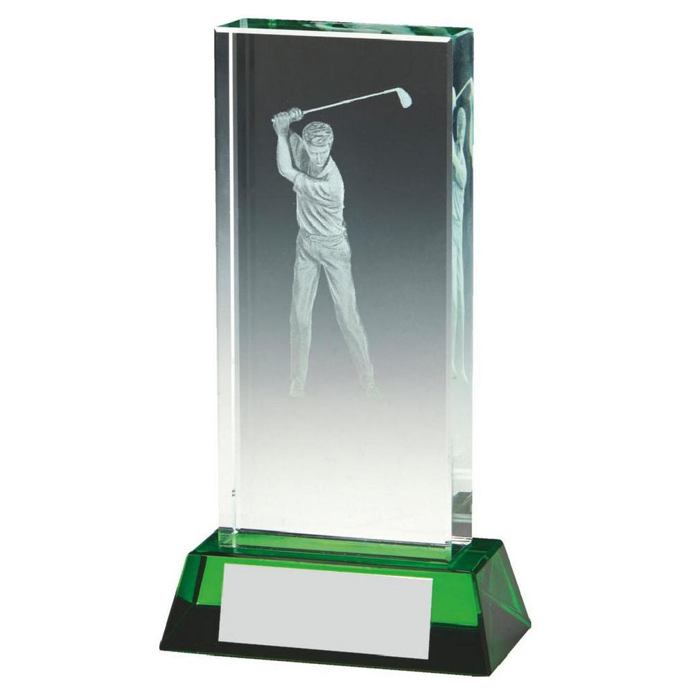 Male Golf Jade Glass Block with Green Base (In Presentation Case) 130mm