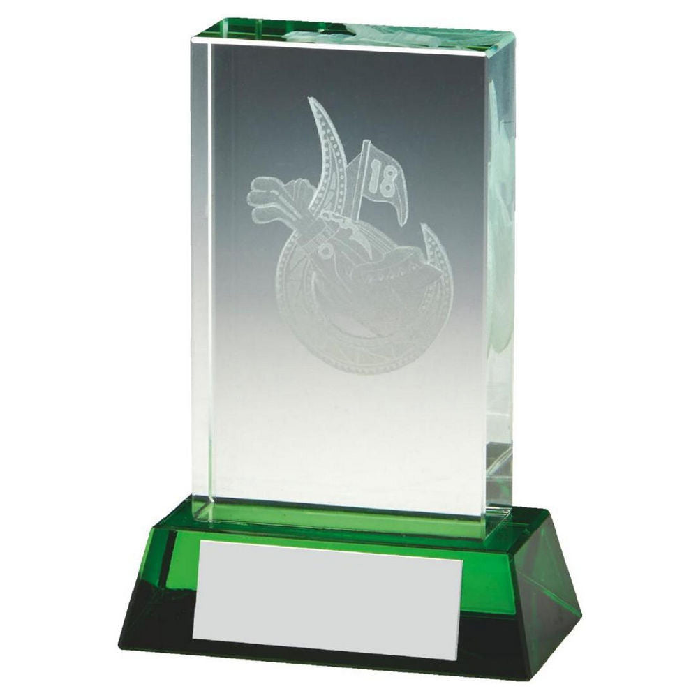 Golf Bag Jade Glass Block with Green Base (In Presentation Case) 100mm