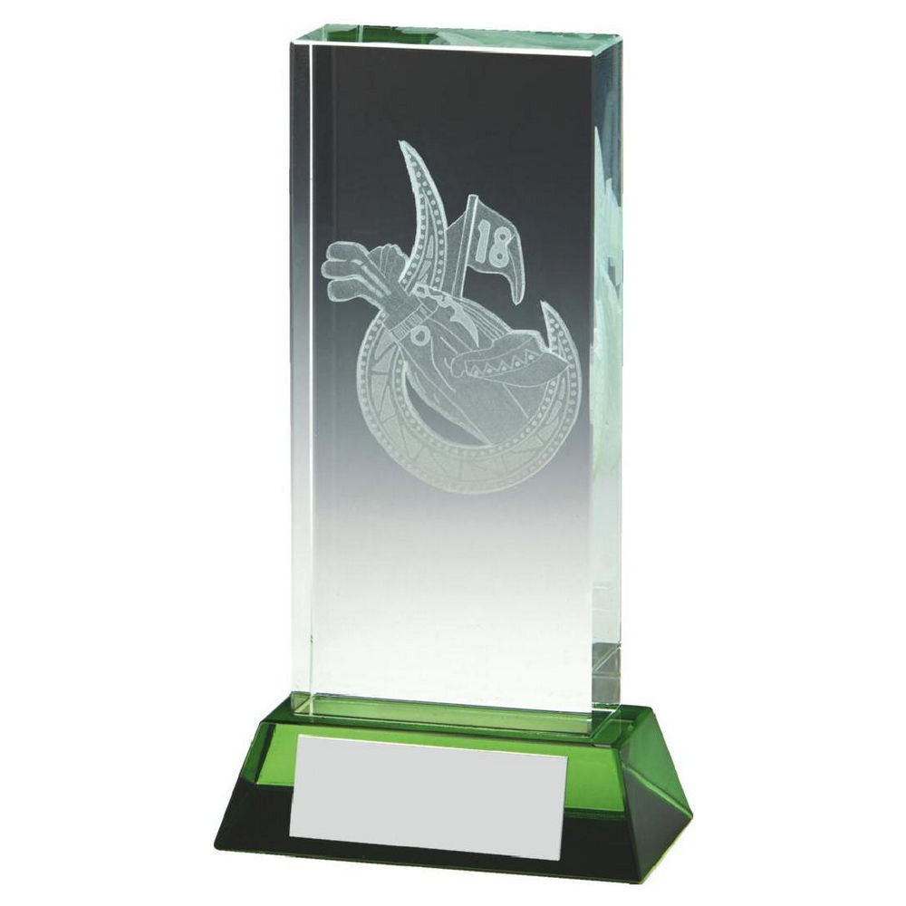 Golf Bag Jade Glass Block with Green Base (In Presentation Case) 130mm