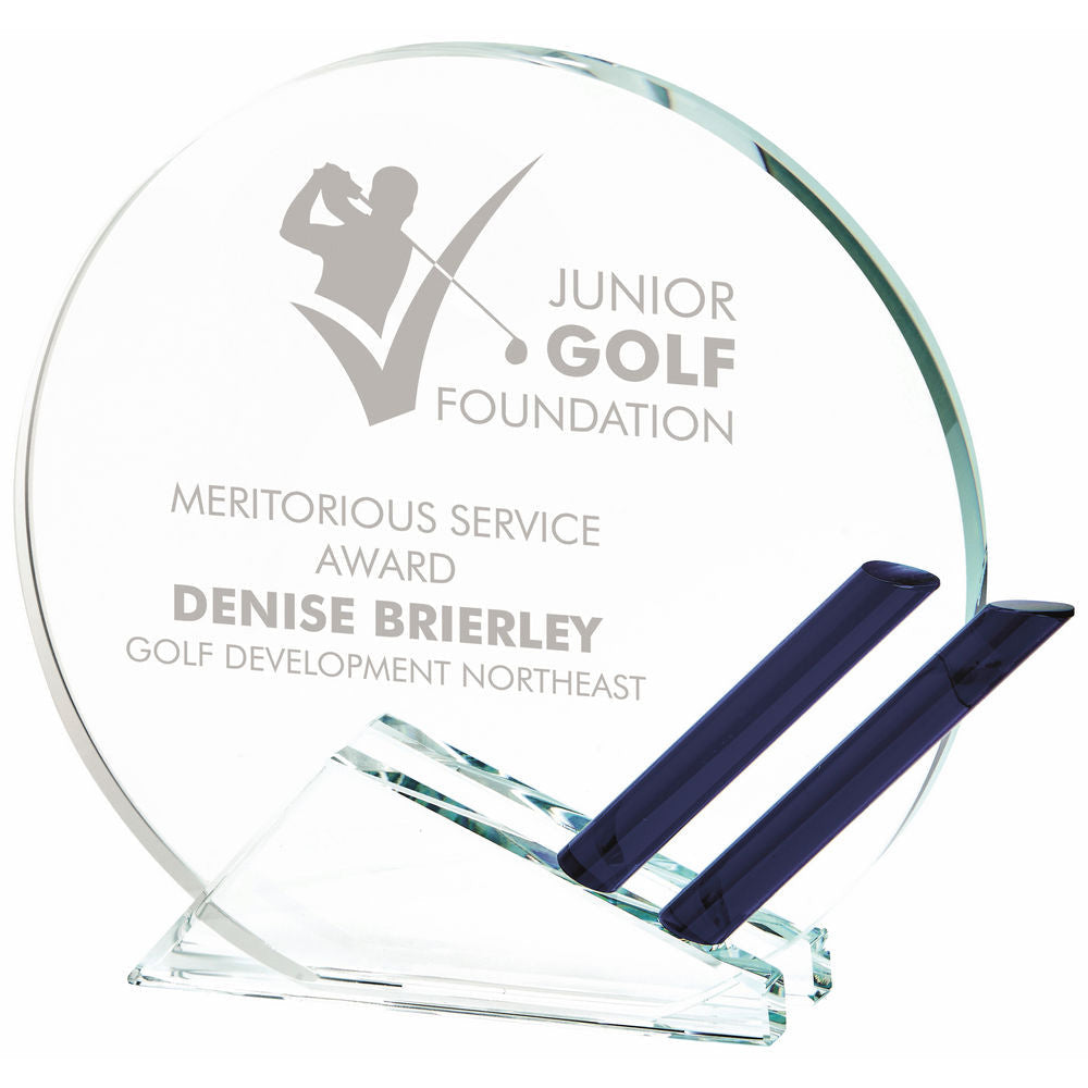 Clear Glass Round Stand with Blue Trim (In Presentation Case) 170mm