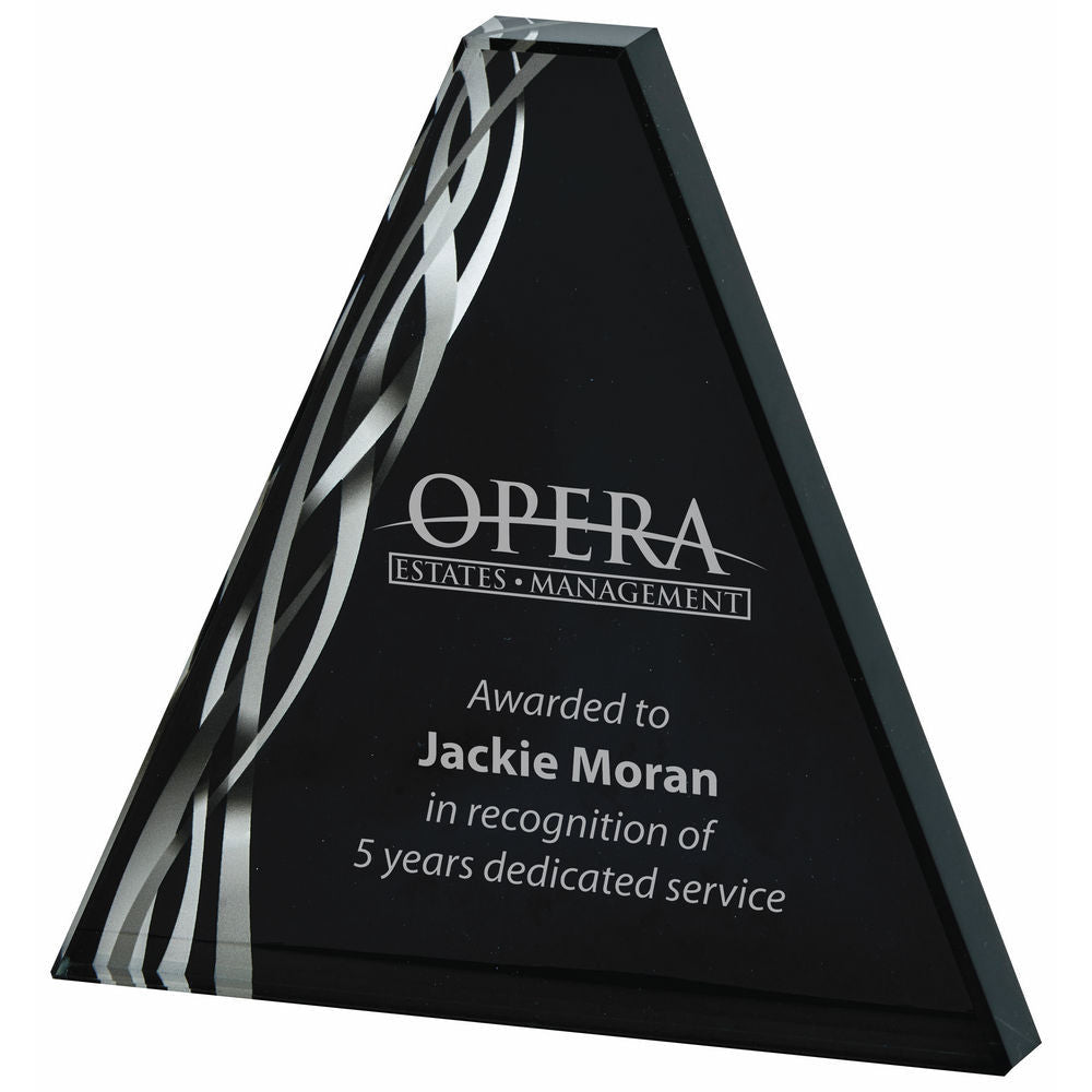 Triangular Silver Glass Award - Black Background 160mm