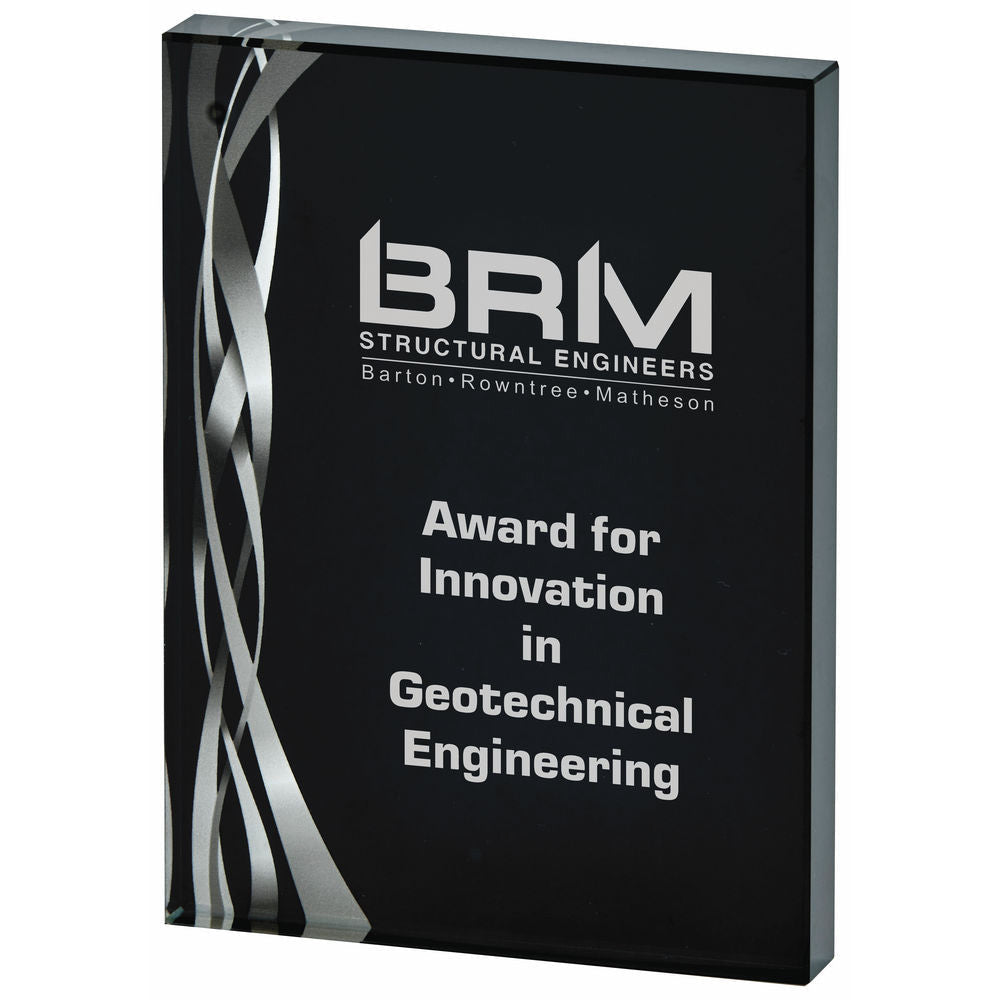 Rectangular Silver Glass Award - Black Background 200mm