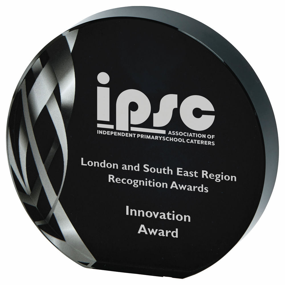 Circular Silver Glass Award - Black Background 140mm