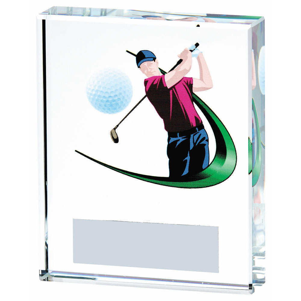 Clear/Colour Glass Golf Award - Male 120mm