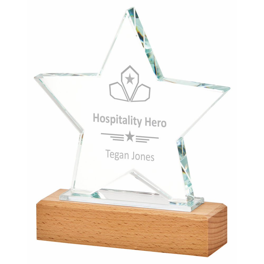 Glass Stand with Wavy Top and Wood Base 170mm