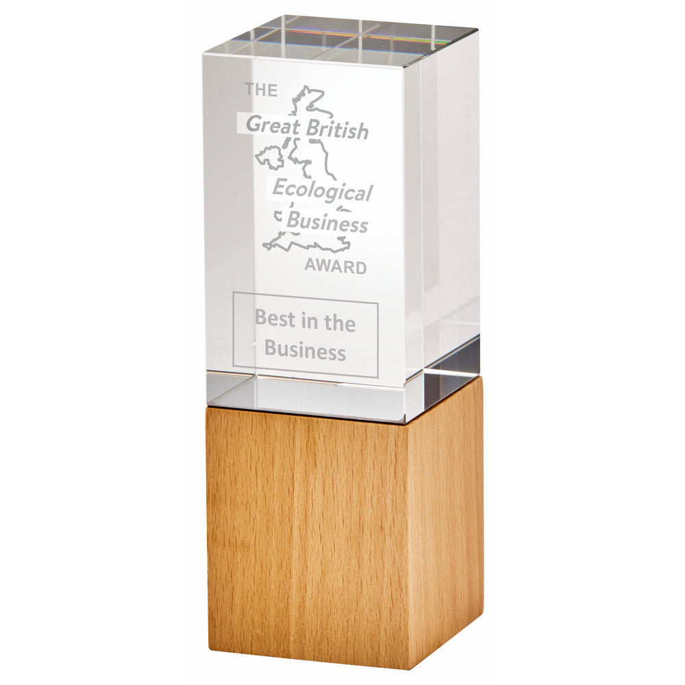 Glass Block with Wooden Base 170mm