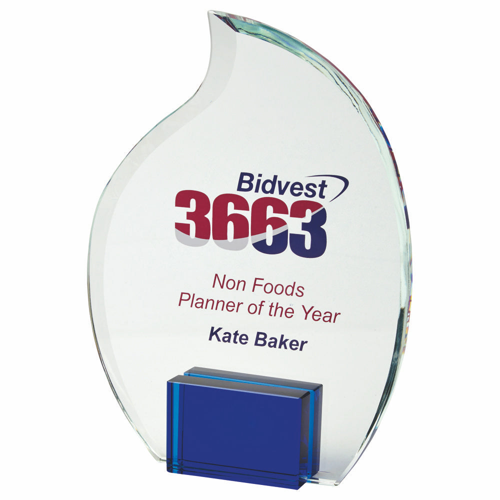 Crystal Flame Award with Blue Stand for Colour Print (In Presentation Case)
